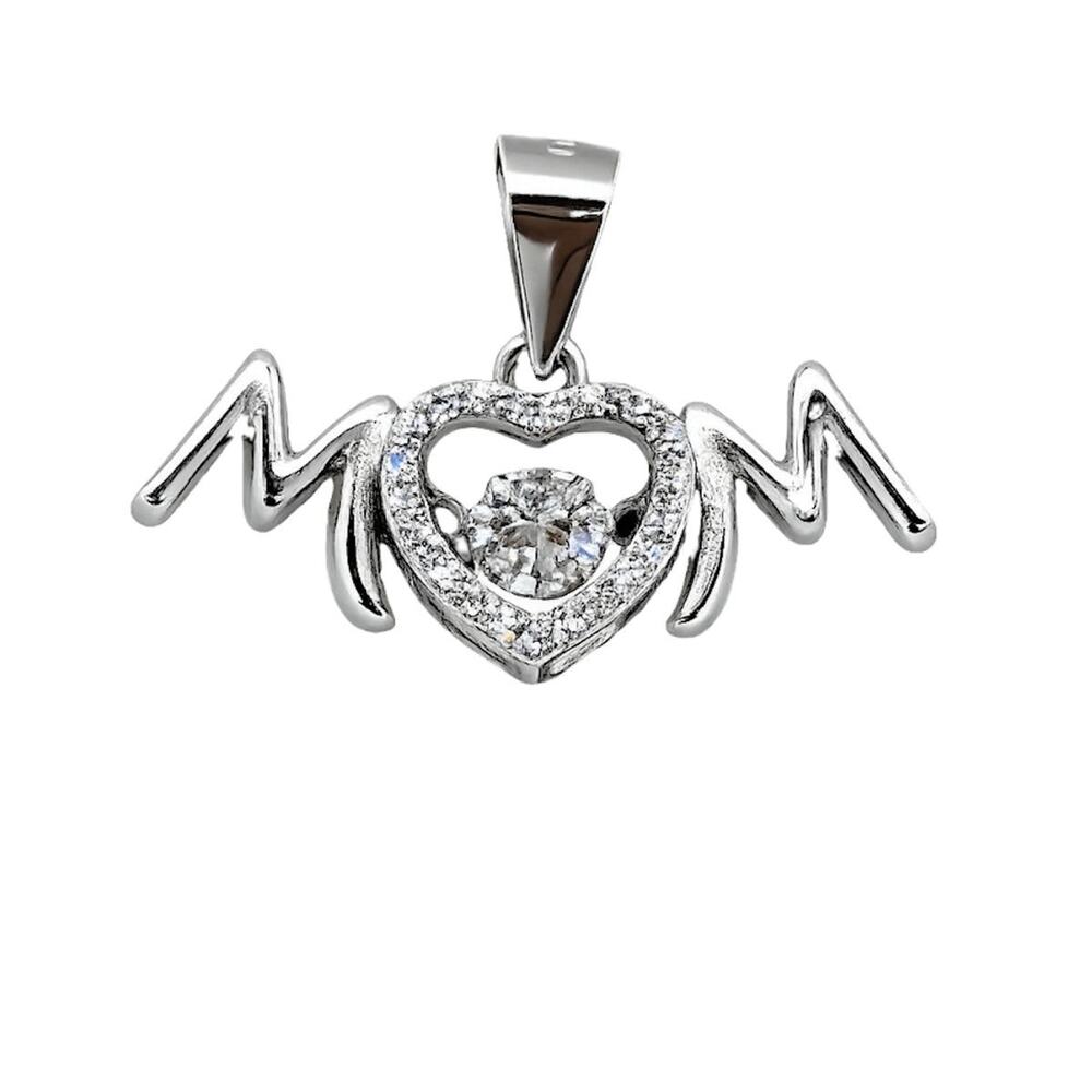925 Sterling Silver Mom Pendant with CZ Heart